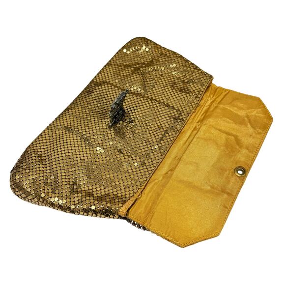 Vintage Whiting & Davis gold metal mesh clutch purse white rhinestones clasp - Picture 5 of 12